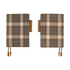 Pair of Hobonichi A6 original planner covers featuring grey and brown plaid cotton texture