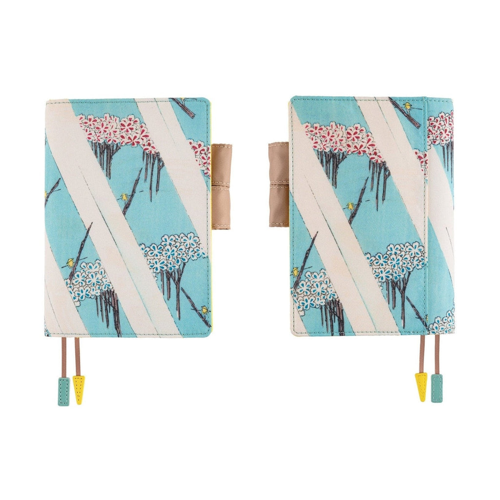Two Hobonichi Techo A6 covers side by side with cherry blossom pattern