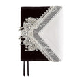Black velvet Hobonichi A6 cover with white lace flap and silver beaded crystal embellishments