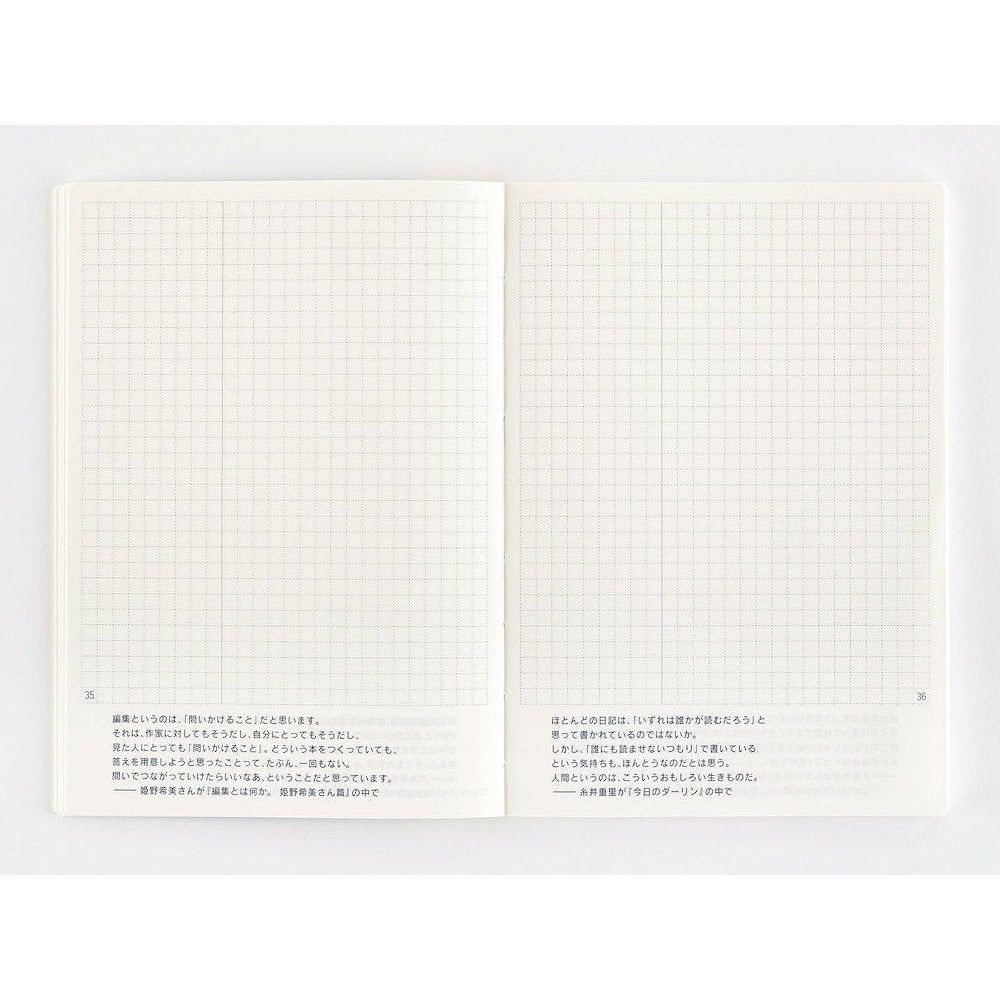 Open Hobonichi Techo 2024 A6 notebook displaying page numbers 35 and 36 on grid paper