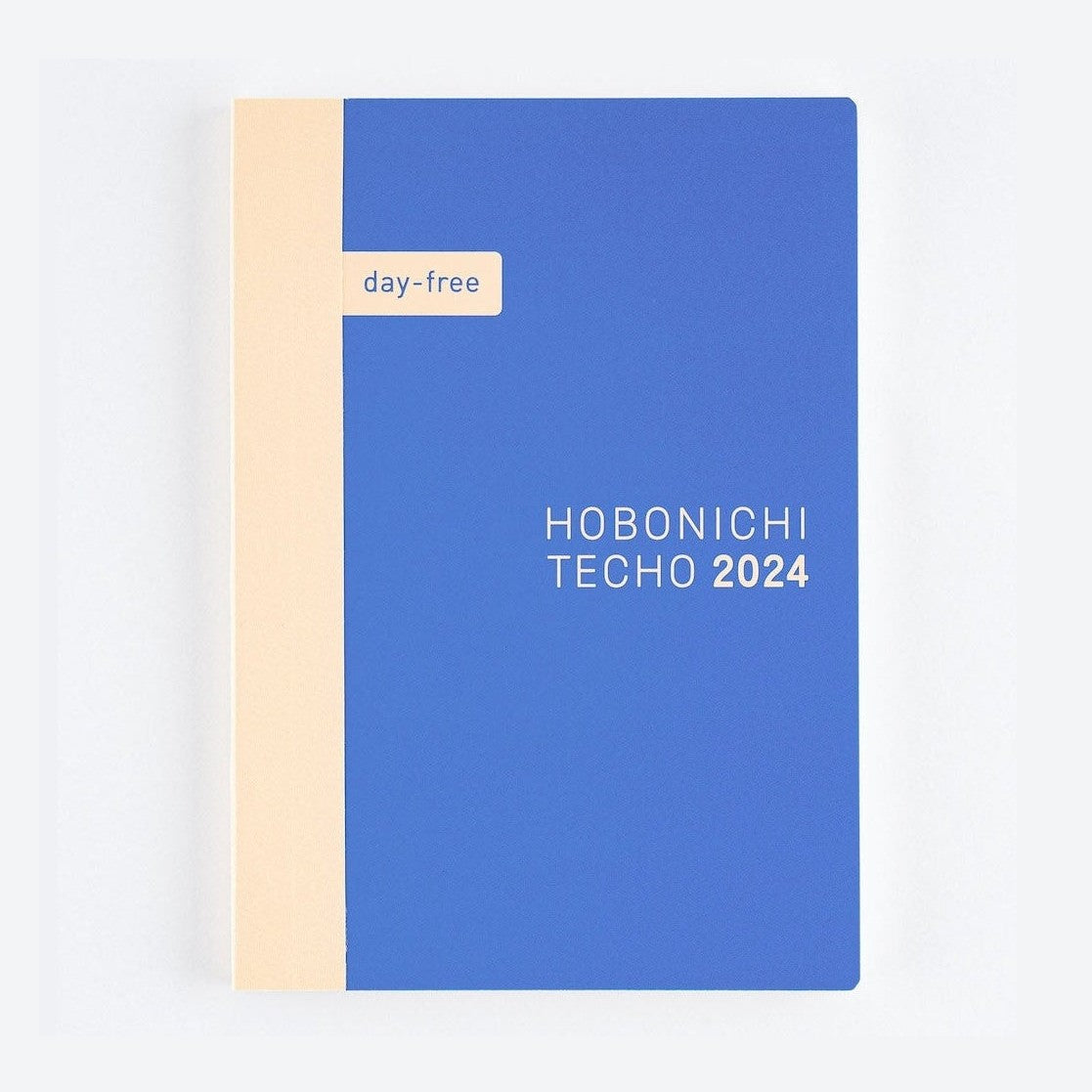 Hobonichi Techo Day-Free 2024 A6 diary with blue cover and beige spine