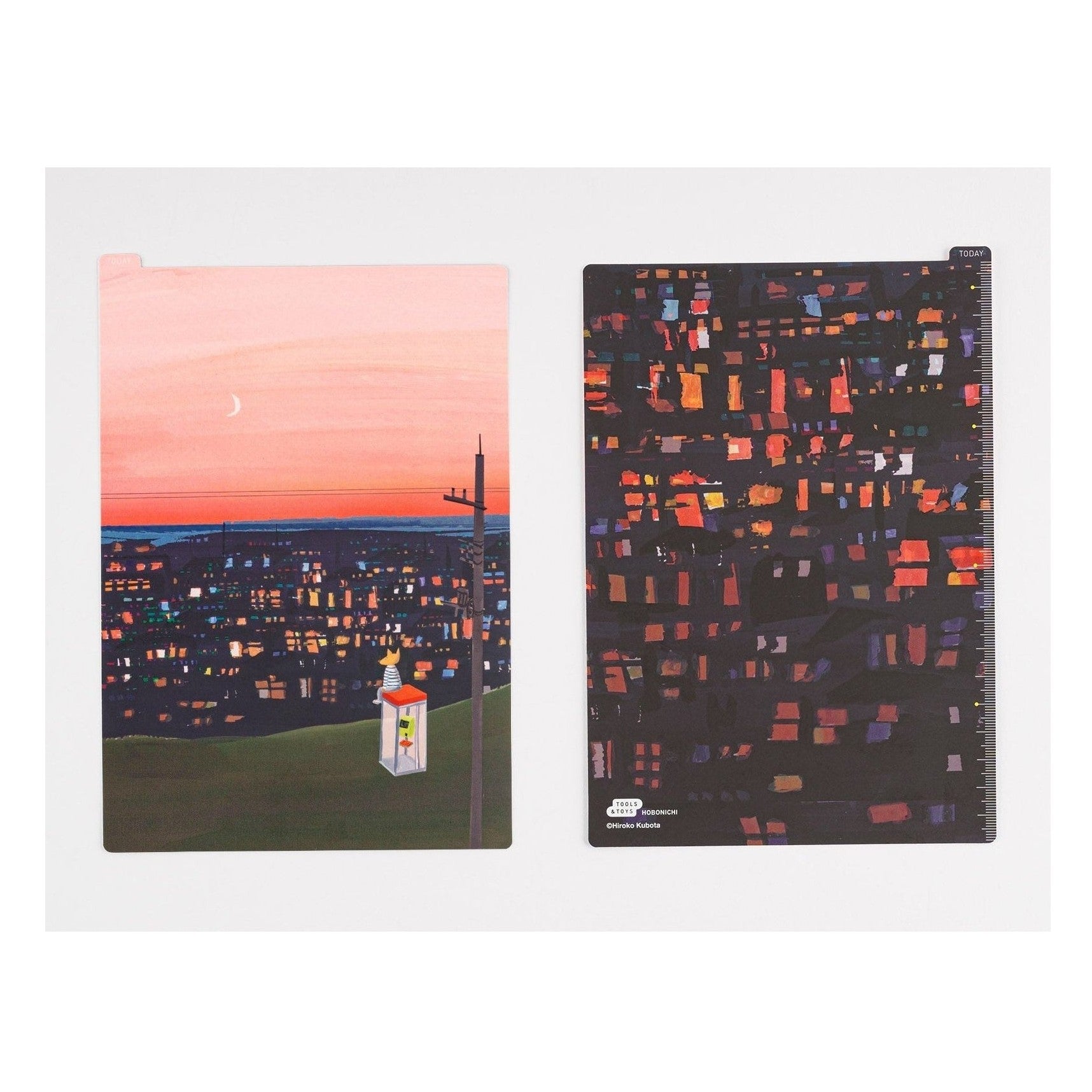 Hobonichi Hiroko Kubota pencil board reverse side with textile-like city lights mosaic pattern