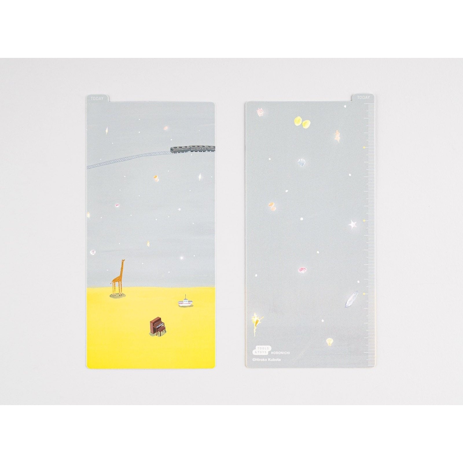 Hobonichi Techo Weeks stationery bookmark pair with giraffe scene and ballet balloon design including HOBONICHI label