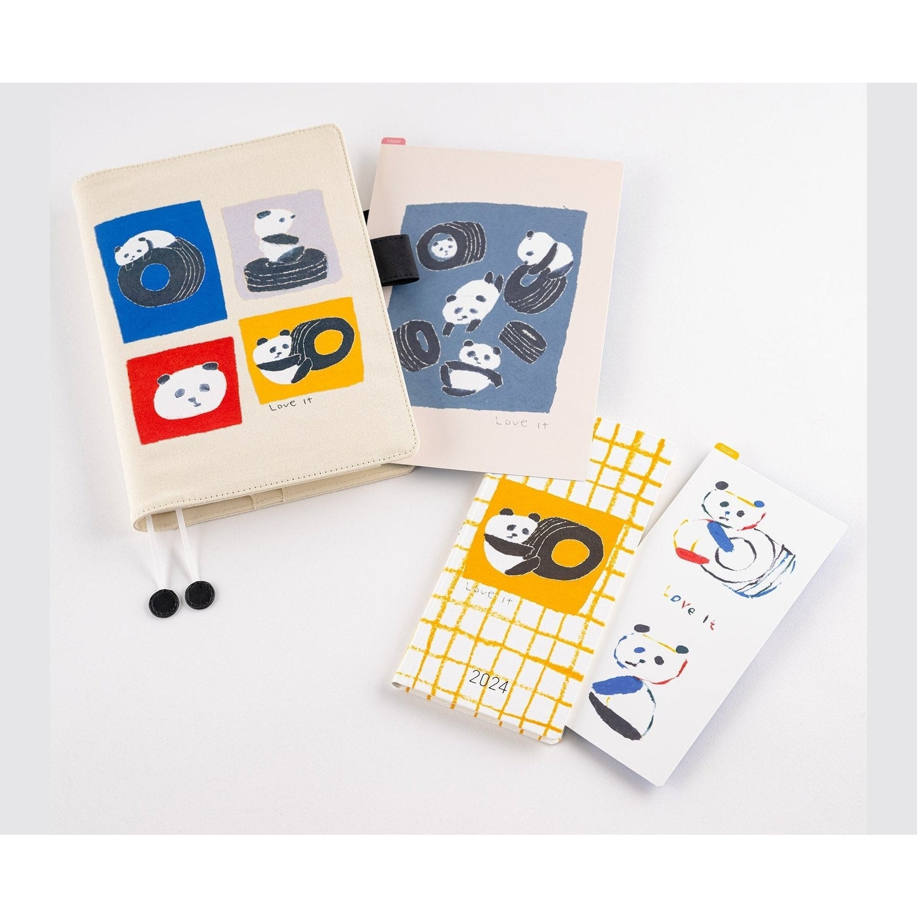 Jin Kitamura Hobonichi stationery set featuring pandas and colored squares