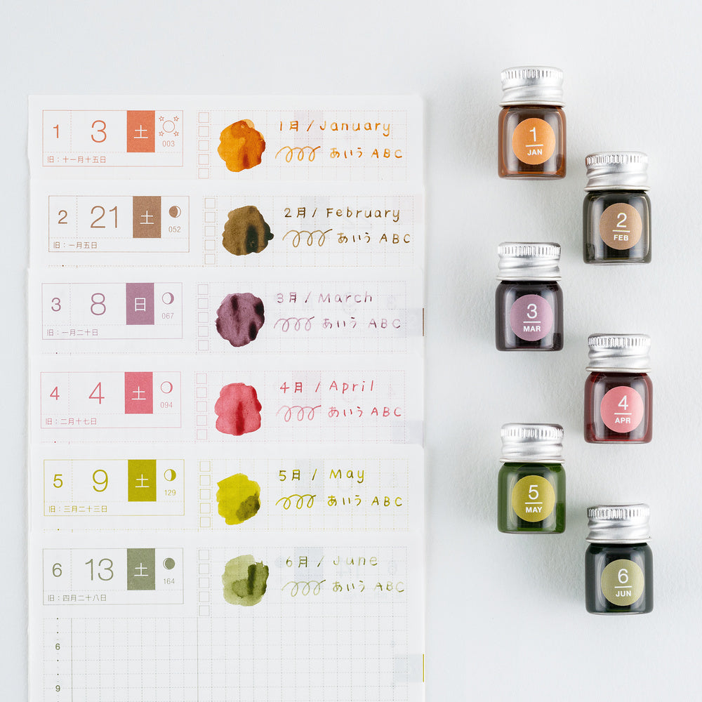 Hobonichi Techo Kakimori x TSUKI no IRO: Mini Ink Bottle Set (Jan-Jun)