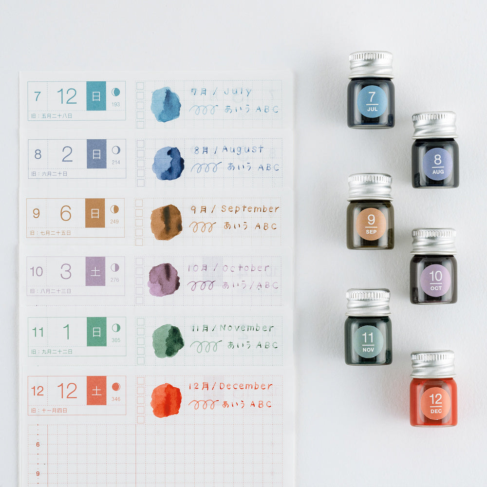 Hobonichi Techo Kakimori x TSUKI no IRO: Mini Ink Bottle Set (Jul-Dec)