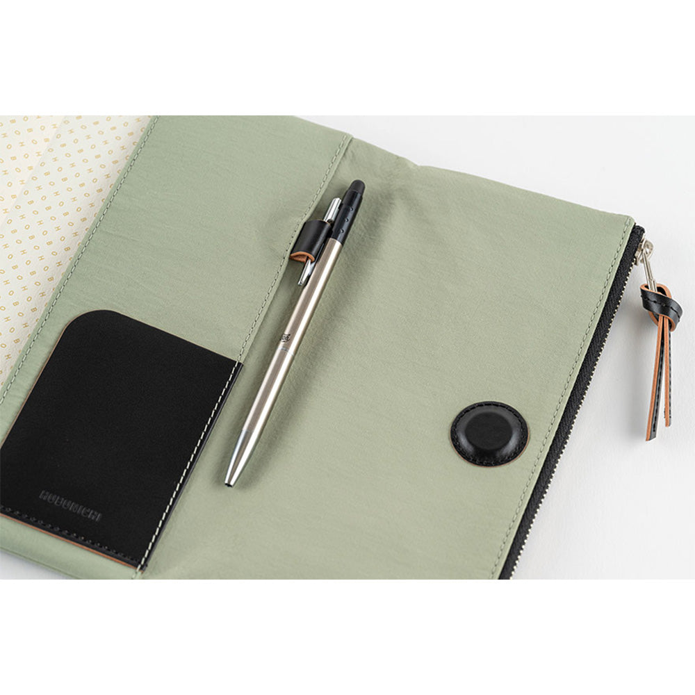 Hobonichi Techo Weeks Tragen cover interior with pen loop and card pocket