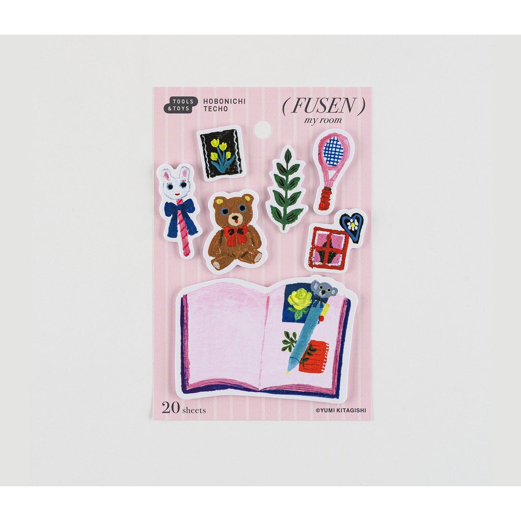 Seven illustrated sticky note tabs from Yumi Kitagishi My Room collection