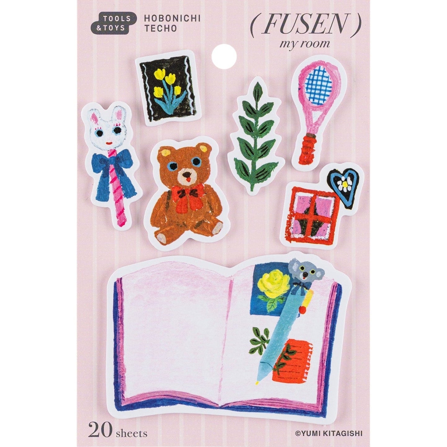 My Room sticky note tabs packaging showing seven designs by Yumi Kitagishi