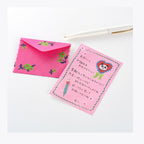 Pink floral envelope and matching notepad set with panda illustration and Japanese text for personal correspondence