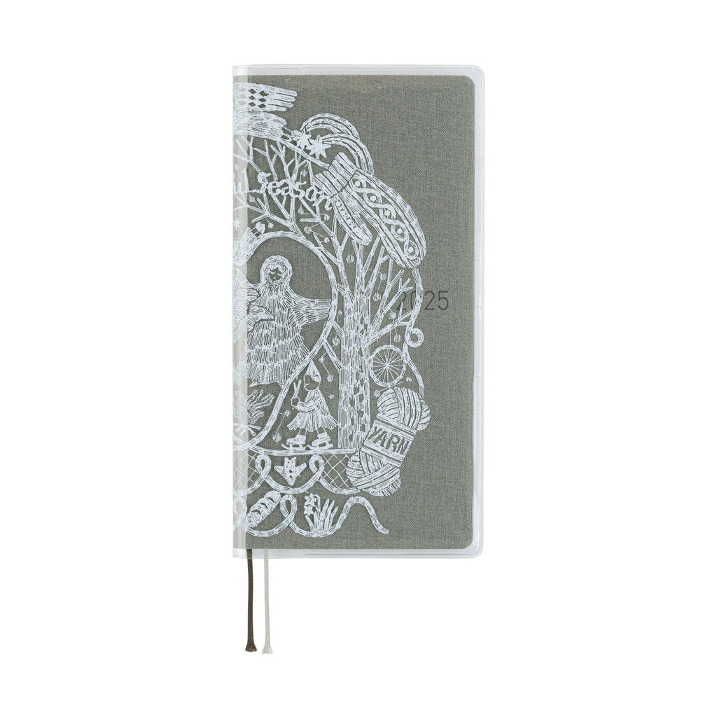 Hobonichi Techo Weeks clear PVC cover featuring heart design and 2025 year print