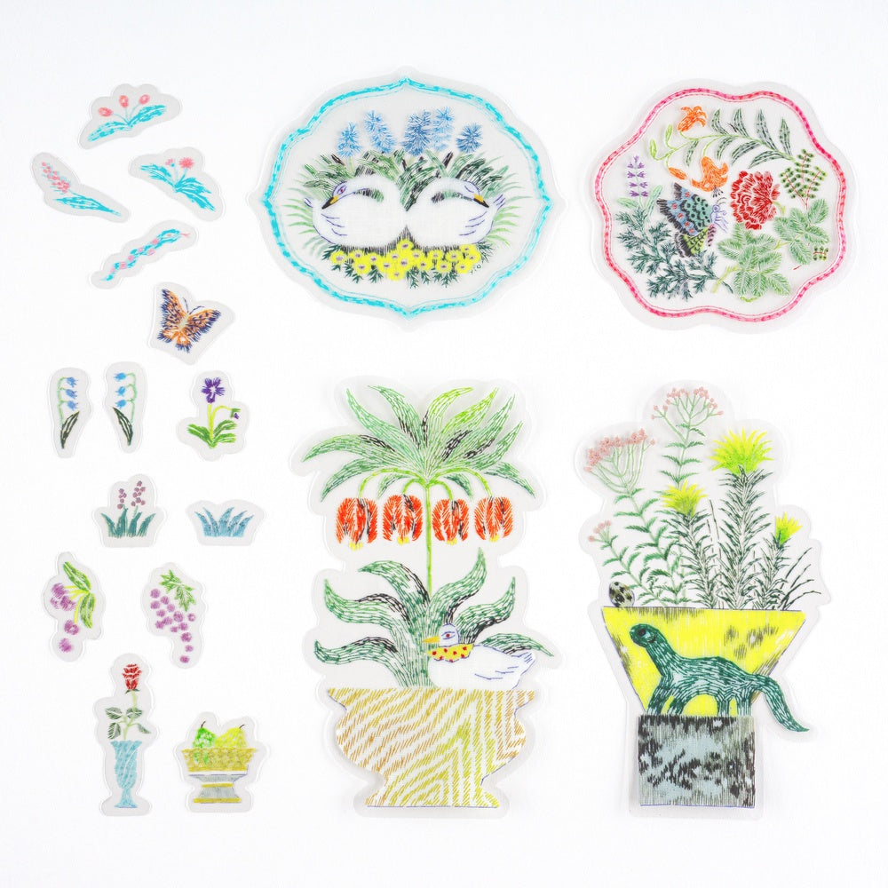 Hobonichi Techo iyo okumi: Transparent Embroidery Sticker Set - My Garden