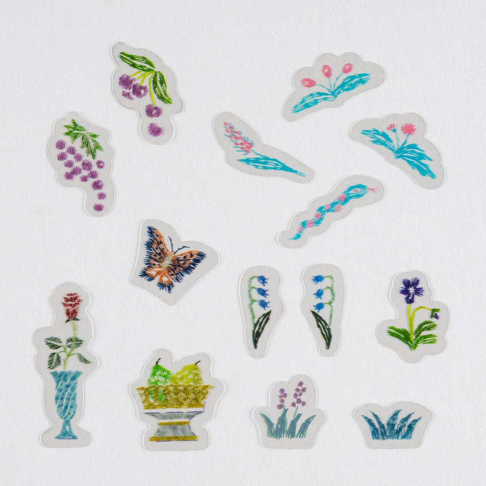 Hobonichi Techo iyo okumi: Transparent Embroidery Sticker Set - My Garden