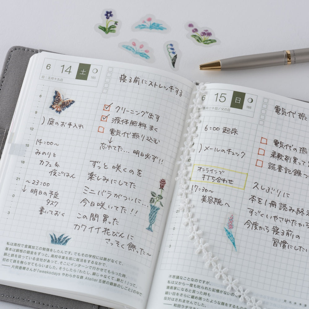 Hobonichi Techo iyo okumi: Transparent Embroidery Sticker Set - My Garden