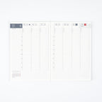 Hobonichi Weekly Calendar 2026 open spread with 24-hour timeline and checkboxes