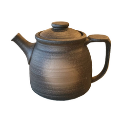 Rustic Ichiyama Bizen tea pot featuring textured dark brown glaze and C-shaped handle