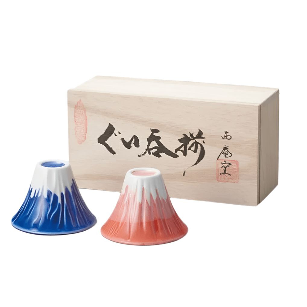 Ichiyama Mt Fuji Guinomi Red & Blue Sake Cup 2P Set