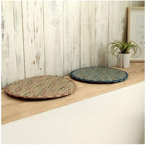 Ikehiko Igusa Blue Checkered Seat Cushion 38cm