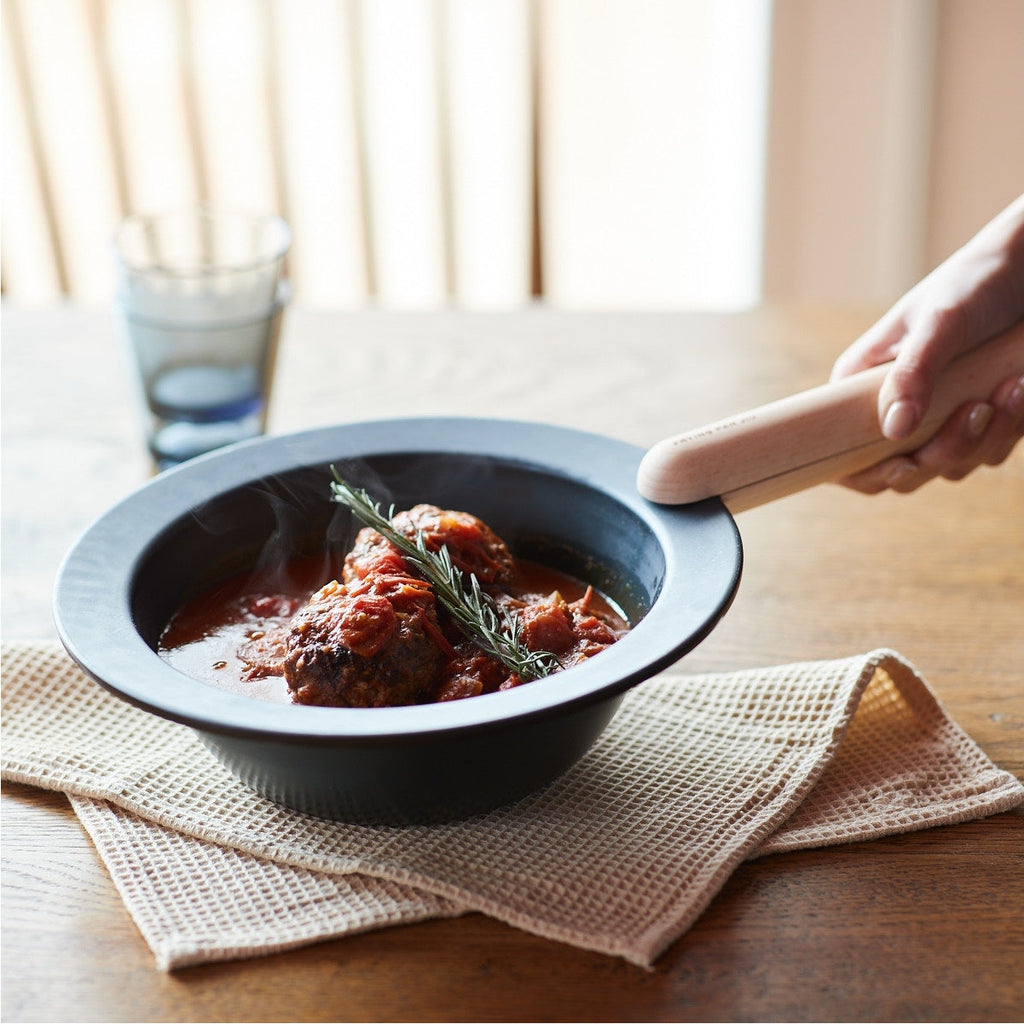 JIU Frying Deep Pan Pot Ｍ with Beech Handle Set