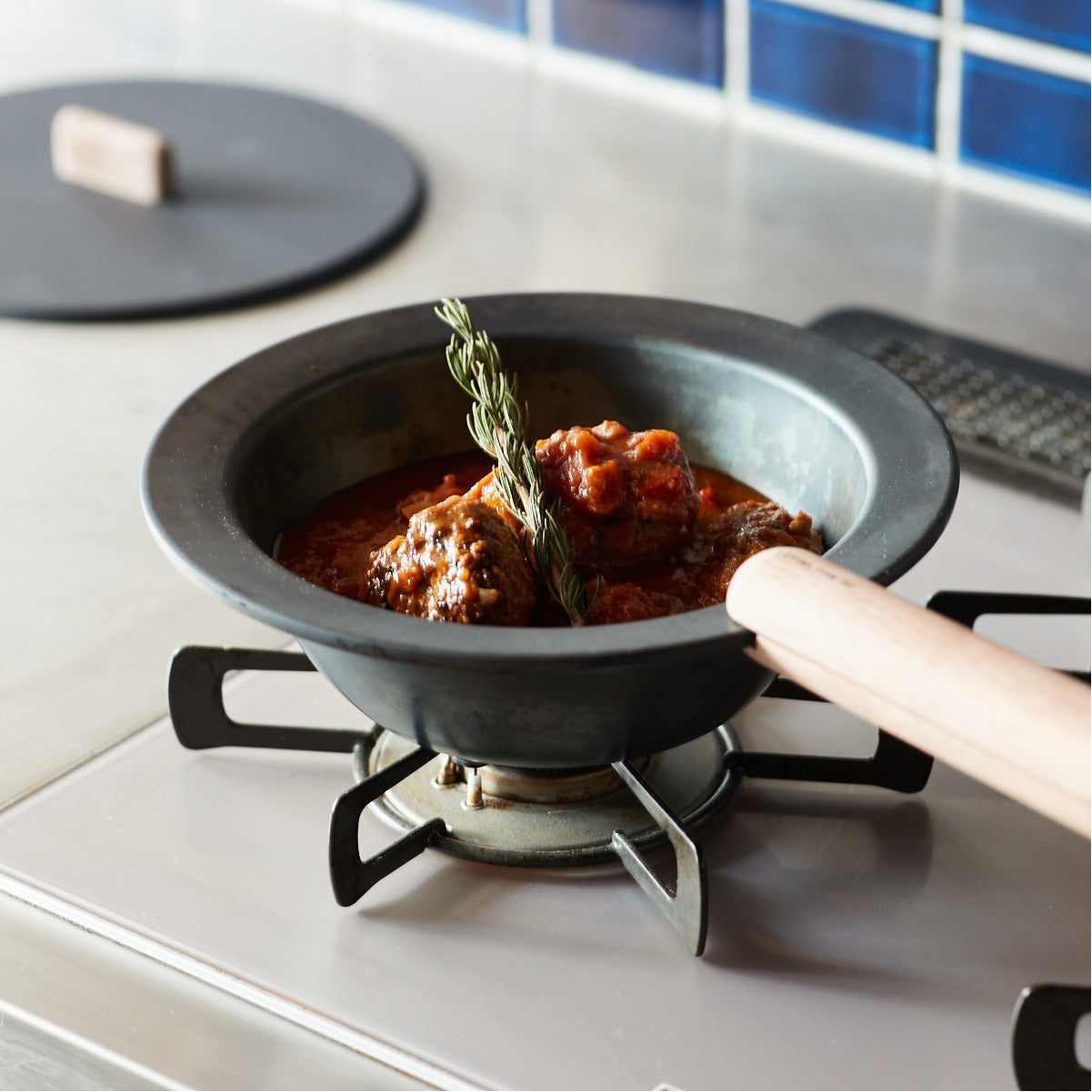 JIU Frying Deep Pan Pot Ｍ with Beech Handle Set