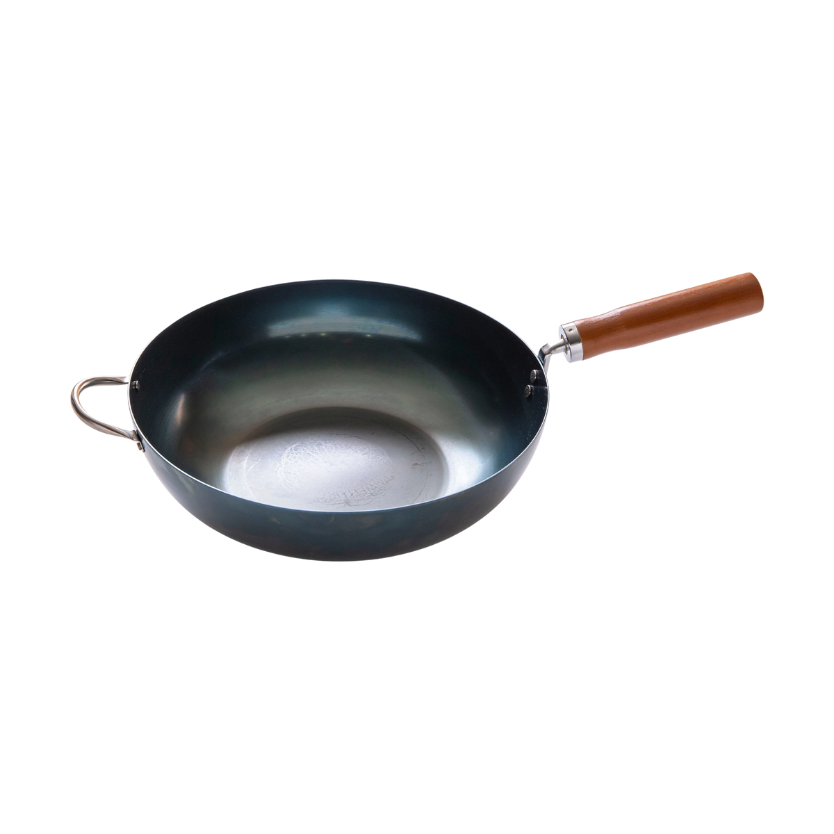 JIU Fujita 30cm deep iron frypan with timber handle on white background