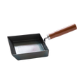 Rectangular JIU Fujita Initial iron egg pan with natural wood handle and Hard Temper finish