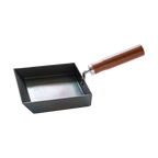 Rectangular JIU Fujita Initial iron egg pan with natural wood handle and Hard Temper finish