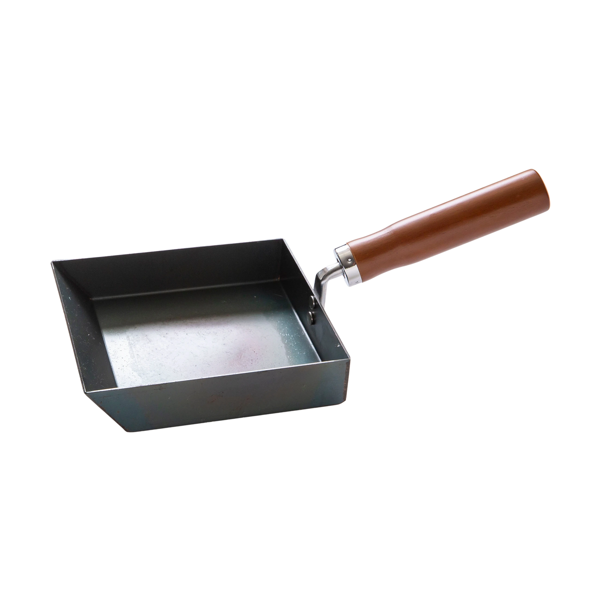 Rectangular JIU Fujita Initial iron egg pan with natural wood handle and Hard Temper finish