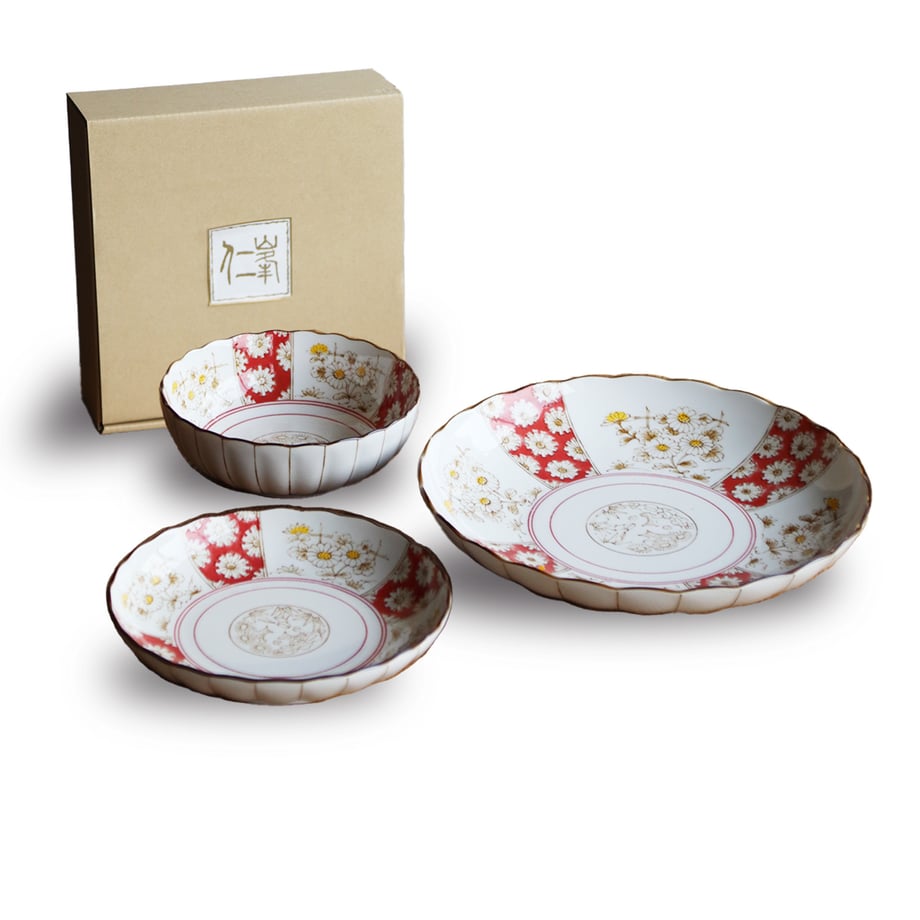 Japonica Chrysanthemums Plate Set - 3P