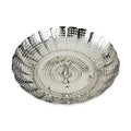 Expanded Kai Kitchen adjustable stainless steel steamer plate with perforated wings on white background