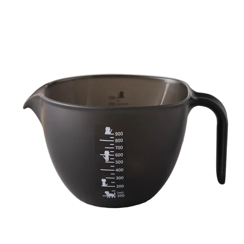Kai Nyammy Cat Measuring Bowl 1L dark gray with black handle and cat markings