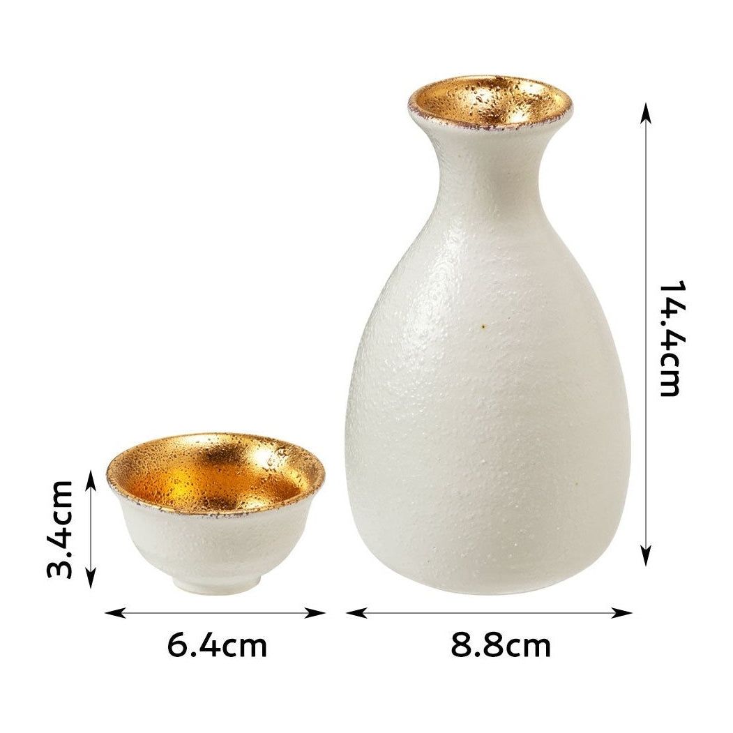 Kanase White-Gold Glaze Japanese Sake Set 3P