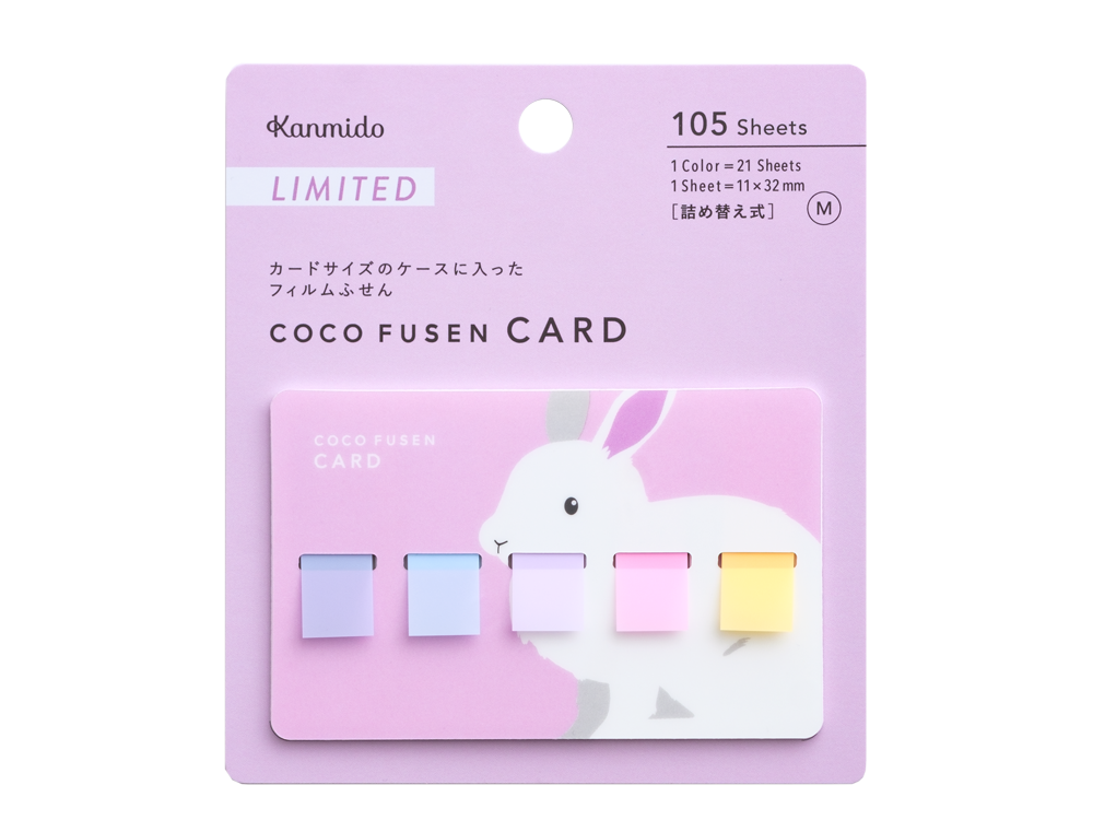 Pink Kanmido Coco Fusen Card sticky note package with rabbit illustration and 105 sheets