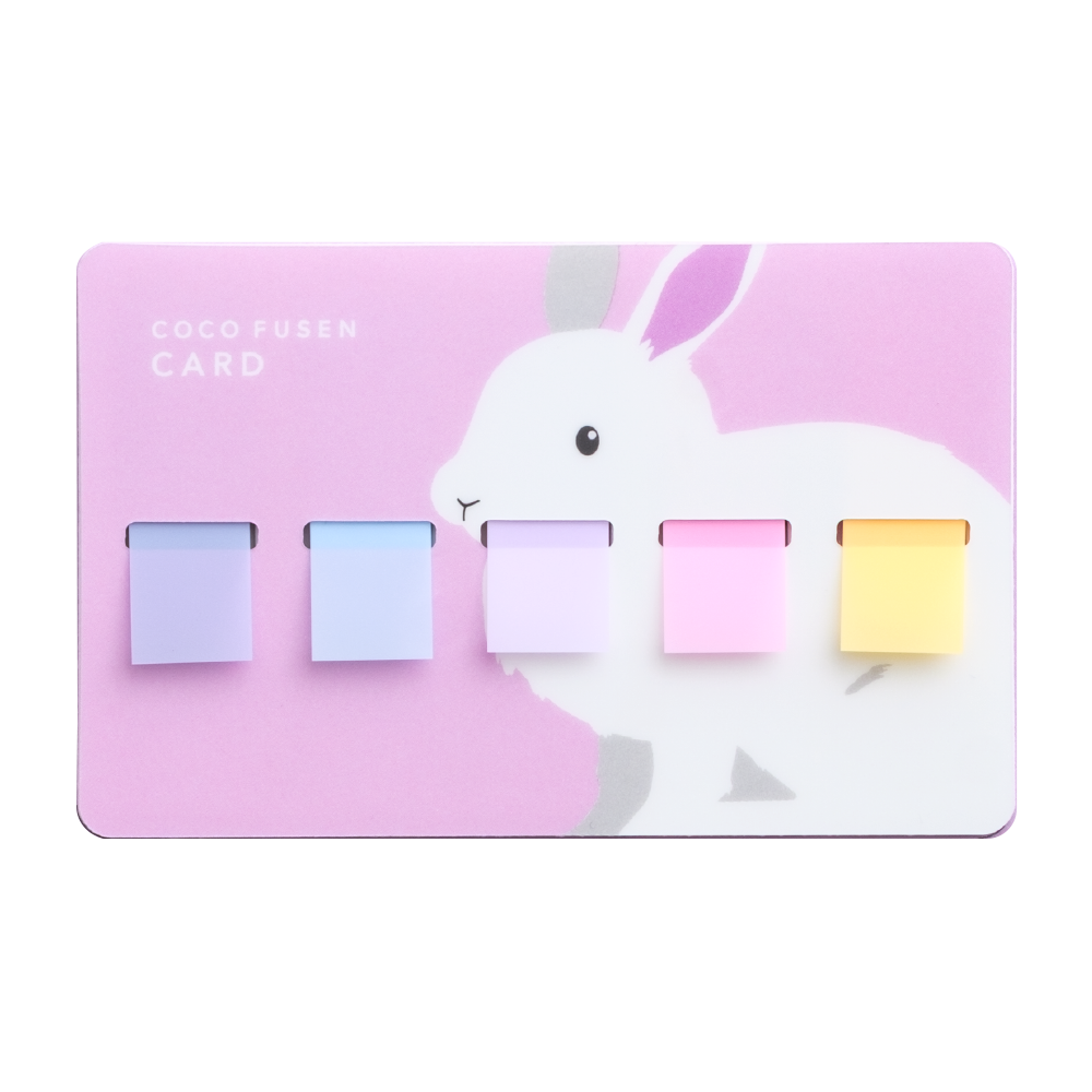 Pink Kanmido Coco Fusen Card sticky note holder with rabbit design and five pastel tabs
