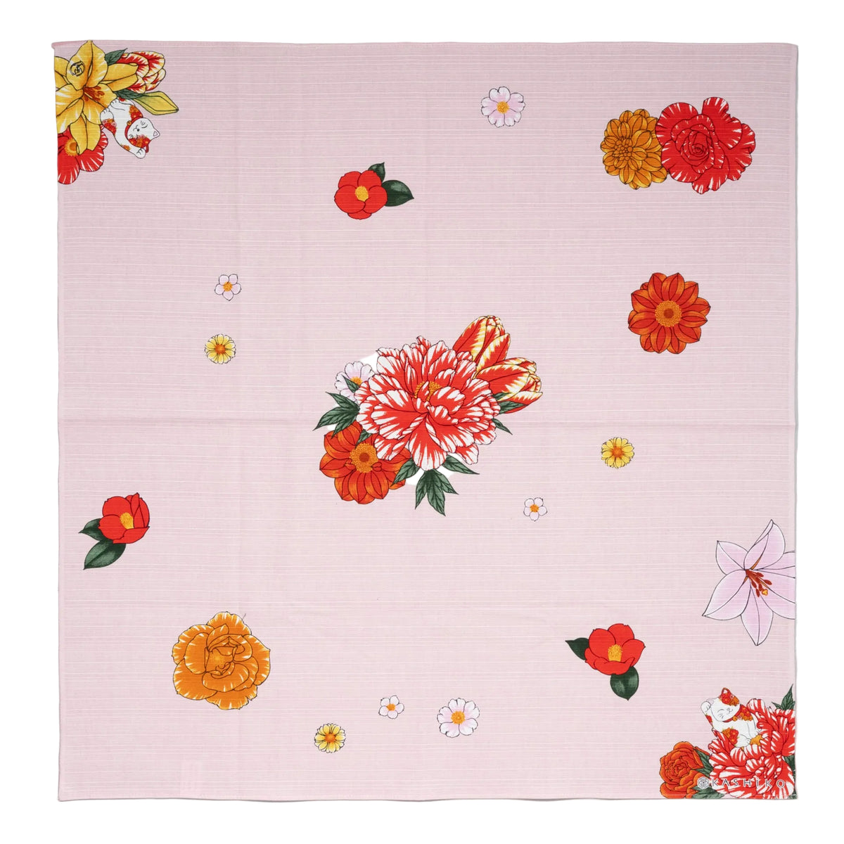 Kashiko Furoshiki - Beckoning Cat 70cm
