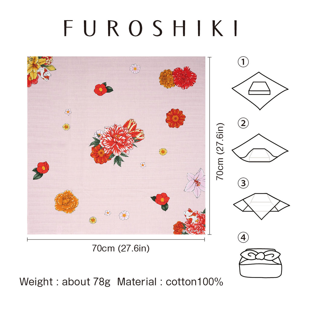 Kashiko Furoshiki - Beckoning Cat 70cm