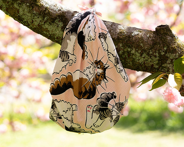 Kashiko Furoshiki - Cat Pink 70cm