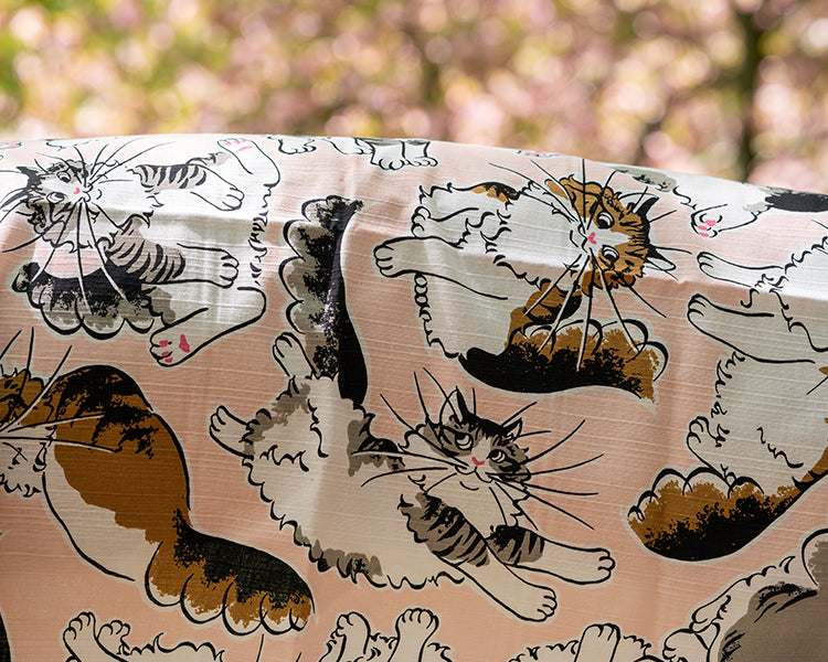 Kashiko Furoshiki - Cat Pink 70cm