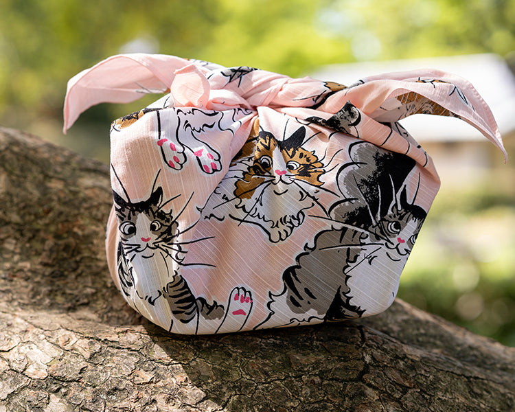 Kashiko Furoshiki - Cat Pink 70cm