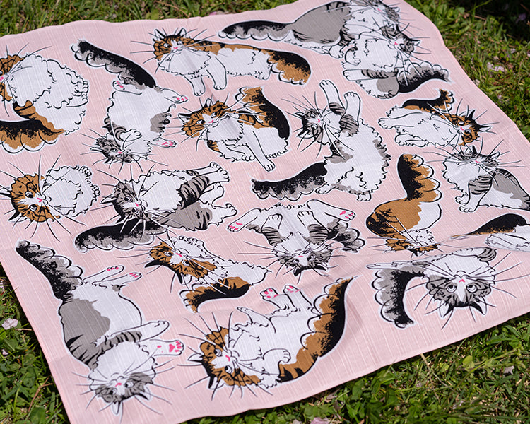 Kashiko Furoshiki - Cat Pink 70cm