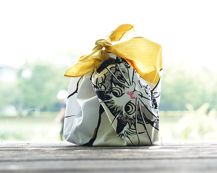 Kashiko Furoshiki - Cat Yellow 90cm