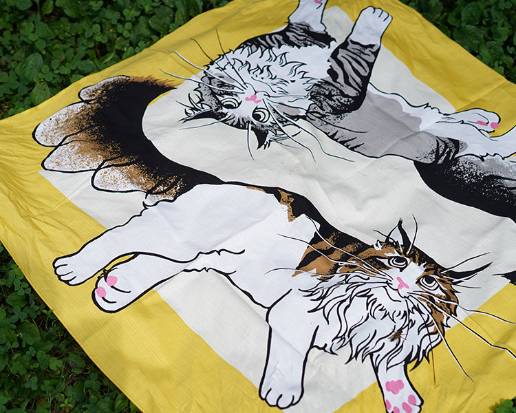 Kashiko Furoshiki - Cat Yellow 90cm