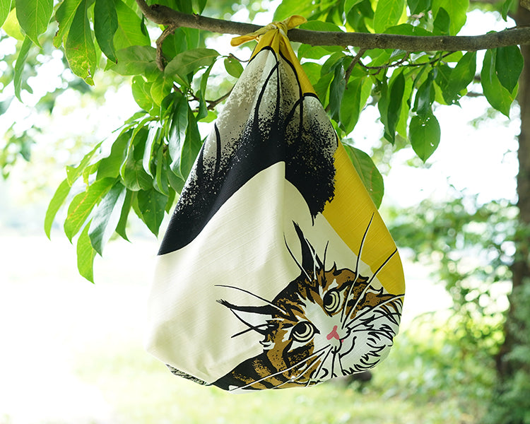 Kashiko Furoshiki - Cat Yellow 90cm