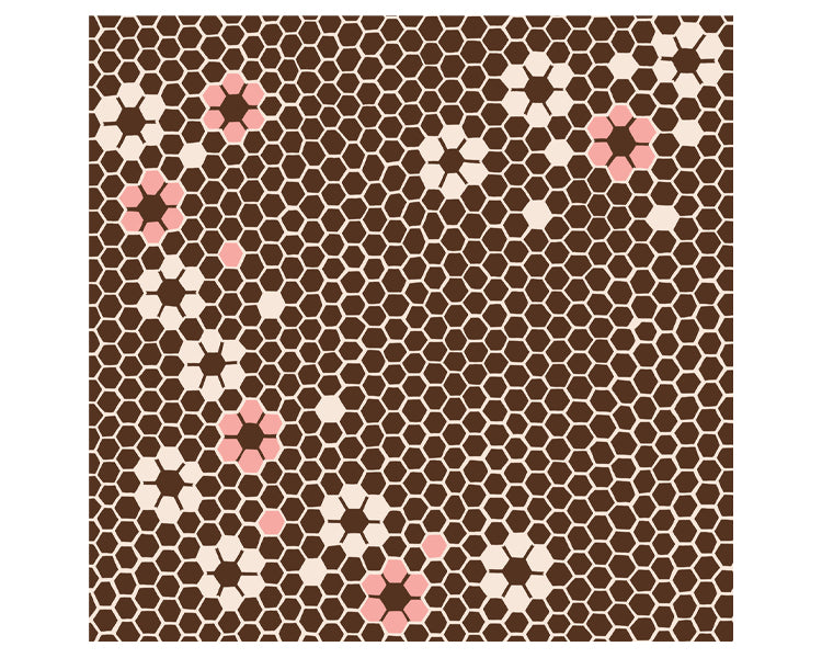 Kashiko Furoshiki - Hexagon Brown 70cm