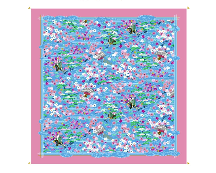Kashiko Sakura Kasumi light blue furoshiki wrapping cloth with cherry blossom and palanquin pattern
