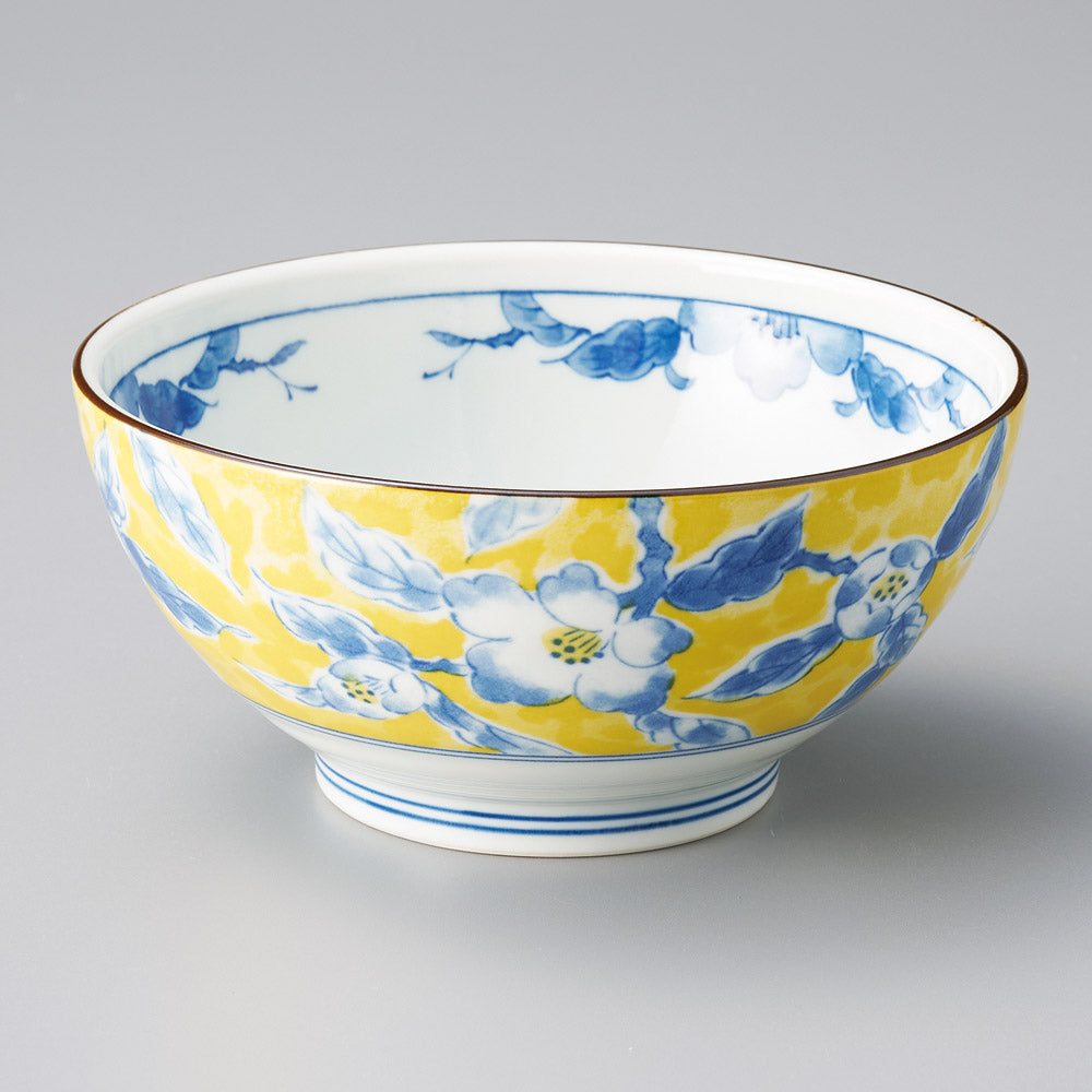 Kibana Yellow Flower Bird Donburi Bowl 18.5D