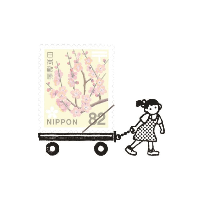 Kitte no Kobito Wooden Post Stamp - Rolling Cart