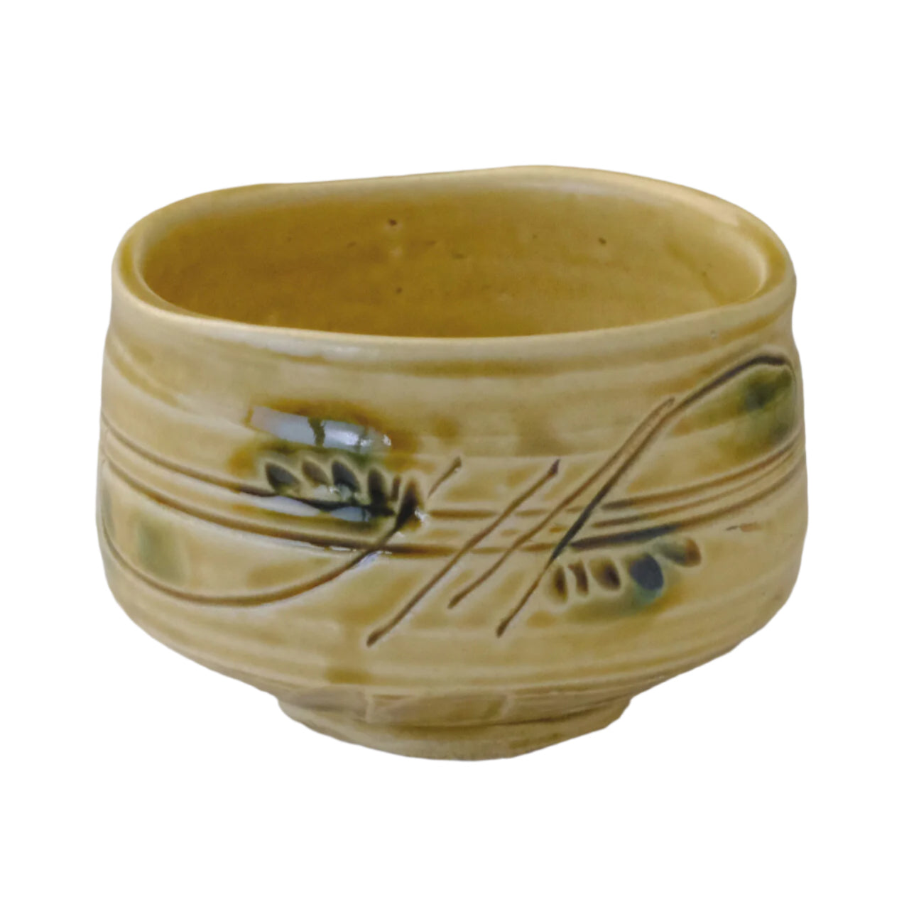 Kizeto Yellow Oribe Floral Matcha Bowl