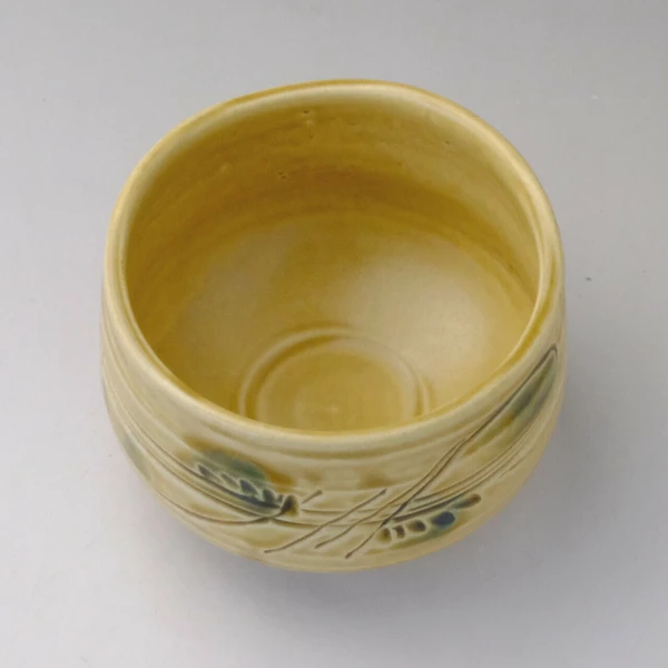 Kizeto Yellow Oribe Floral Matcha Bowl