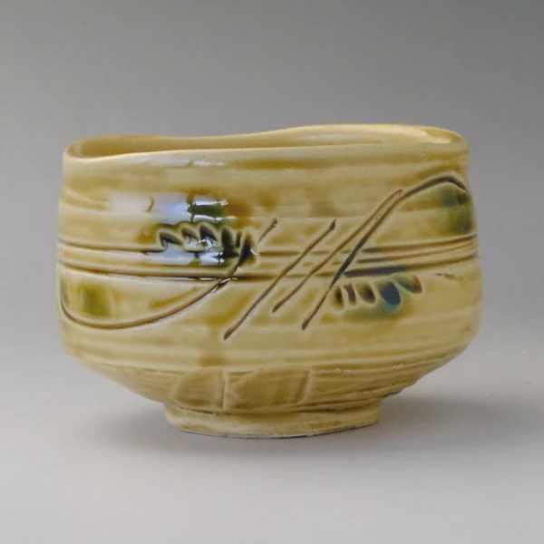 Kizeto Yellow Oribe Floral Matcha Bowl